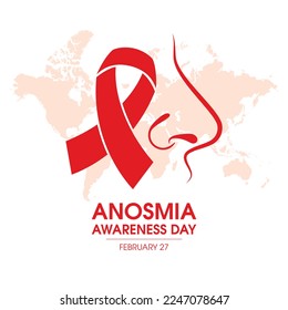 Anosmia Awareness Day vector. Red anosmia awareness ribbon and nose in profile icon vector. The loss of the sense of smell. February 27 each year. Important day
