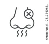 Anosmia Icon. Thin Line Illustration of Nose with Cross Symbolizing Loss of Smell. Medical Vector Sign for Odor Impairment and Nasal Health Issues.