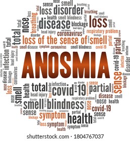 Anosmia - loss of sense of smell vector illustration word cloud isolated on a white background.