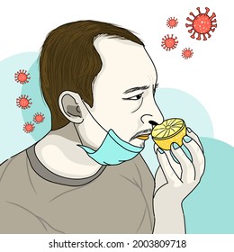 Anosmia is one of the symptoms that appear in Covid patients. The sense of smell cannot sense any smell. Hand drawn illustration.