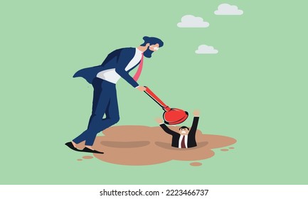 
Another man tries to take the mud-covered man with a pump