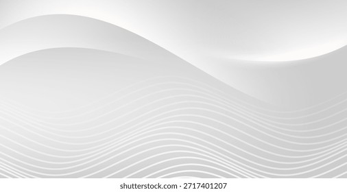 Otra versión de una Imagen de fondo minimalista que enfatiza la elegancia y la dimensión de las ondas en capas.
Los colores gris claro a blanco se utilizan como el color principal para un aspecto limpio y moderno.
Múltiples ondas curvas en las esquinas superior izquierda y derecha crean un efecto fluido y dimensional.
Delicadas líneas curvas en la parte inferior, patrones de ondas superpuestos, crean una textura sutil y agregan profundidad.
Los Pequeños puntos de luz o Gradientes en las esquinas superior derecha, inferior izquierda y superior derecha agregan una sensación fresca y refrescante, evitando una apariencia pesada y opaca.