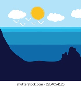 Another view of the sea. Sun, cloud, mountain and sea