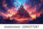 Another world, dar vibe, castle at the end of the road, videogame concept, epic story, animation, vacter art 2D Illustration