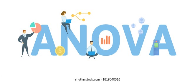 ANOVA, Analysis Of Variance. Concept with keyword, people and icons. Flat vector illustration. Isolated on white background.