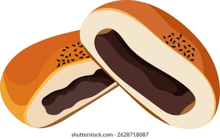 Anpan Japanese Sweet Dessert Illustration Isolated on White Background