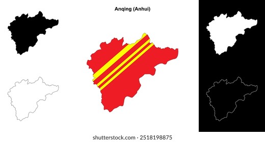 Conjunto de mapa de contorno en blanco de Anqing