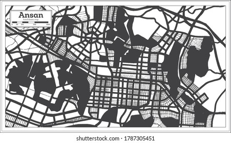 Ansan South Korea City Map in Black and White Color in Retro Style. Outline Map. Vector Illustration.