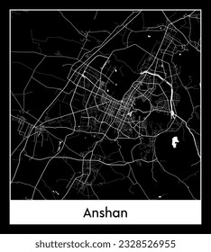 Anshan China Asia City map black white vector illustration