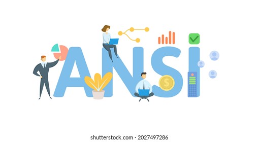 ANSI, American National Standards Institute. Concept With Keyword, People And Icons. Flat Vector Illustration. Isolated On White.