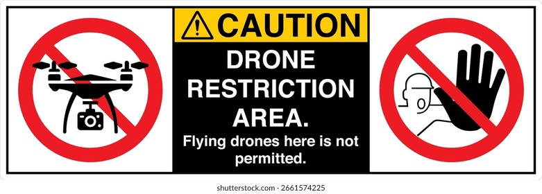 ANSI Caution Drone Restriction Area Flying Drones Here (Drones voadores da área de restrição de drones ANSI aqui) não é permitido