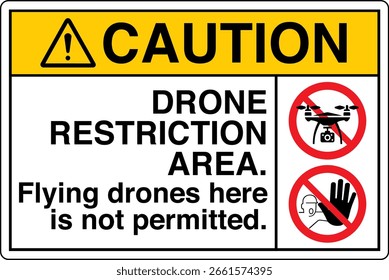 ANSI Precaución Área de restricción de drones No está permitido volar drones aquí