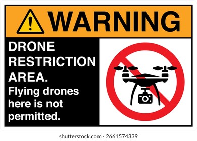 Drones voadores da área de restrição de drones de aviso ANSI aqui não é permitido