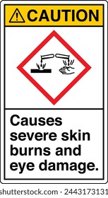 ANSI Z535 CAUTION GHS Chemicals Label and Hazard - Corrosive Causes severe skin burns and eye damage Portrait White 01