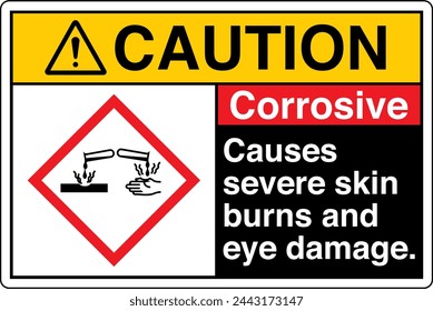 ANSI Z535 PRECAUCIÓN GHS Productos químicos Etiqueta y peligro - Corrosivo Causa quemaduras graves en la piel y daños en los ojos Paisaje Negro 02