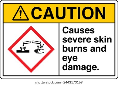 ANSI Z535 CAUTION GHS Chemicals Label and Hazard - Corrosive Causes severe skin burns and eye damage Landscape White 01