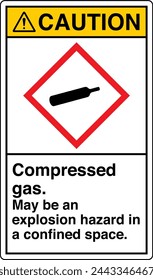 ANSI Z535 CAUTION GHS Chemicals Label and Hazard - Compressed gas may be an explosion hazard in a confined space Landscape Black 02