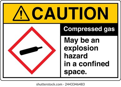 ANSI Z535 CAUTION GHS Chemicals Label and Hazard - Compressed gas may be an explosion hazard in a confined space Landscape White 02