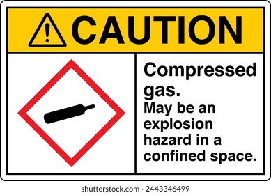 ANSI Z535 CAUTION GHS Chemicals Label and Hazard - Compressed gas may be an explosion hazard in a confined space Landscape White 01