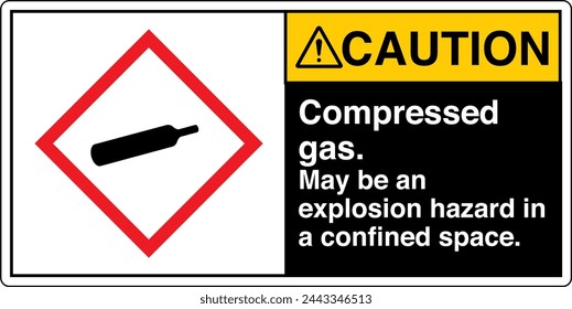 ANSI Z535 CAUTION GHS Chemicals Label and Hazard - Compressed gas may be an explosion hazard in a confined space Landscape Black 05