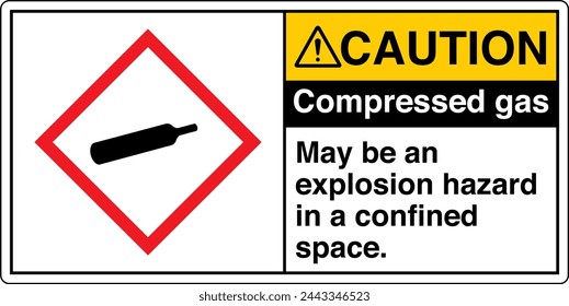 ANSI Z535 CAUTION GHS Chemicals Label and Hazard - Compressed gas may be an explosion hazard in a confined space Landscape White 04