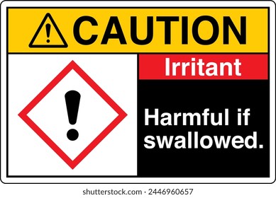 ANSI Z535 CAUTION GHS Chemicals Label and Hazard Irritant Harmful If Swallowed Landscape Black 02