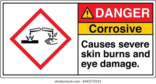 ANSI Z535 DANGER GHS Chemicals Label and Hazard - Corrosive Causes severe skin burns and eye damage Landscape White 04