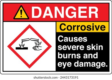 ANSI Z535 PELIGRO GHS Químicos Etiqueta y peligro - Corrosivo causa quemaduras graves en la piel y daños en los ojos Paisaje Negro 02