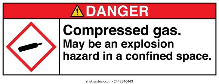 ANSI Z535 DANGER GHS Chemicals Label and Hazard - Compressed gas may be an explosion hazard in a confined space Landscape White 05