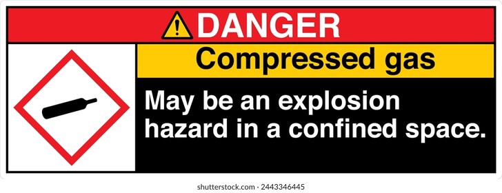 ANSI Z535 DANGER GHS Chemicals Label and Hazard - Compressed gas may be an explosion hazard in a confined space Landscape Black 06