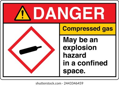 ANSI Z535 DANGER GHS Chemicals Label and Hazard - Compressed gas may be an explosion hazard in a confined space Landscape White 02