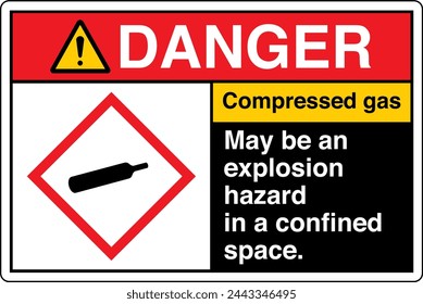 ANSI Z535 DANGER GHS Chemicals Label and Hazard - Compressed gas may be an explosion hazard in a confined space Landscape Black 02