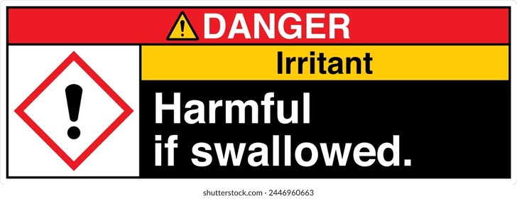 ANSI Z535 DANGER GHS Chemicals Label and Hazard Irritant Harmful If Swallowed Landscape Black 06