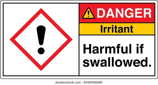 ANSI Z535 DANGER GHS Chemicals Label and Hazard Irritant Irritant Harmful If Swallowed Landscape White 04