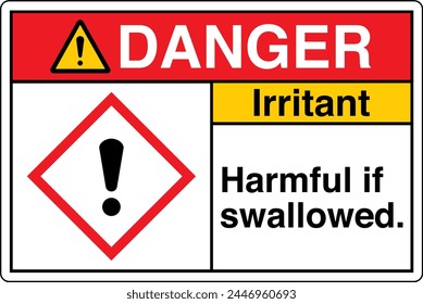 ANSI Z535 DANGER GHS Chemicals Label and Hazard Irritant Harmful If Swallowed Landscape White 02