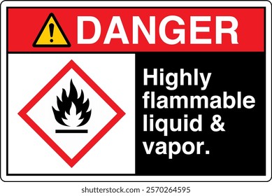 ANSI Z535 GHS Chemicals Label Danger Highly Flammable Liquid and Vapor Horizontal Black