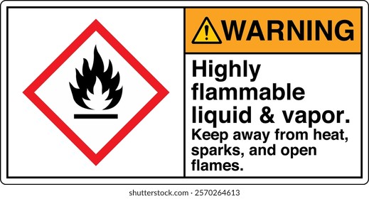 ANSI Z535 GHS Chemicals Label Warning Highly Flammable Liquid and Vapor Horizontal White