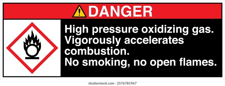 ANSI Z535 GHS Chemicals Label Danger High Pressure Oxidizing Gas Vigorously Accelerates Combustion No Smoking No Open Flames Horizontal Black