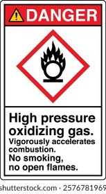 ANSI Z535 GHS Chemicals Label Danger High Pressure Oxidizing Gas Vigorously Accelerates Combustion No Smoking No Open Flames Vertical White