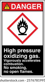 ANSI Z535 GHS Chemicals Label Danger High Pressure Oxidizing Gas Vigorously Accelerates Combustion No Smoking No Open Flames Vertical Black