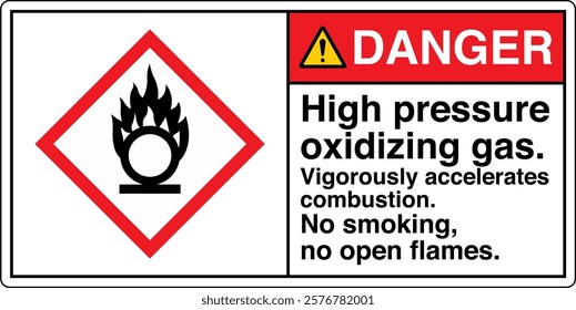 ANSI Z535 GHS Chemicals Label Danger High Pressure Oxidizing Gas Vigorously Accelerates Combustion No Smoking No Open Flames Horizontal White