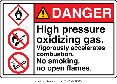 ANSI Z535 GHS Chemicals Label Danger High Pressure Oxidizing Gas Vigorously Accelerates Combustion No Smoking No Open Flames Horizontal White