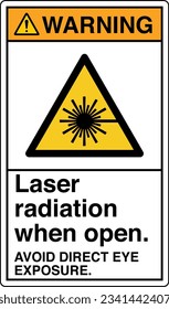 ANSI Z535 Safety Sign Marking Label Symbol Pictogram Standards Warning Laser Radiation When Open Avoid Direct Eye Exposure with text portrait white.