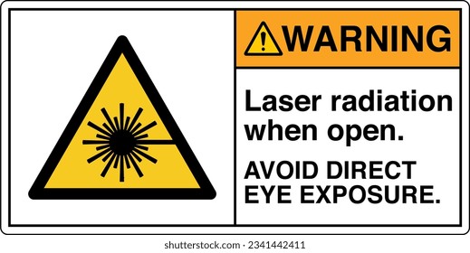 ANSI Z535 Safety Sign Marking Label Symbol Pictogram Standards Warning Laser Radiation When Open Avoid Direct Eye Exposure with text landscape white 2.