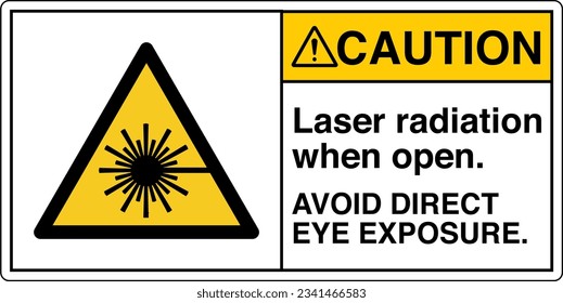 ANSI Z535 Safety Sign Marking Label Symbol Pictogram Standards Caution Laser Radiation When Open Avoid Direct Eye Exposure with text landscape white 2.

