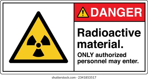 ANSI Z535 Safety Sign Marking Label Symbol Pictogram Standards Danger Radioactive material ONLY authorized personnel may enter with text landscape white 2.