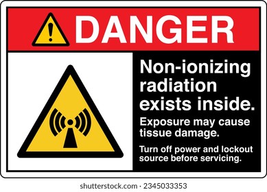 ANSI Z535 Safety Sign Marking Label Symbol Pictogram Standards Danger Non ionizing radiation exists inside Turn off power and lockout source before servicing with text landscape black.