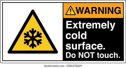 ANSI Z535 Safety Sign Marking Label Symbol Pictogram Standards Warning Extremely cold surface Do NOT touch with text landscape black 2.