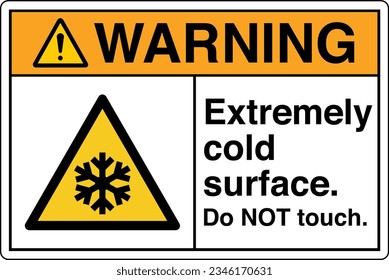 ANSI Z535 Safety Sign Marking Label Symbol Pictogram Standards Warning Extremely cold surface Do NOT touch with text landscape white.