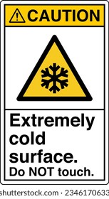 ANSI Z535 Safety Sign Marking Label Symbol Pictogram Standards Caution Extremely cold surface Do NOT touch with text portrait white.
